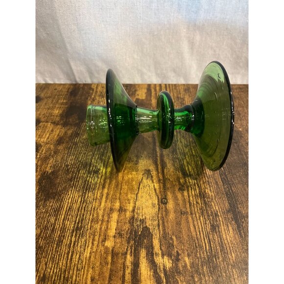 Blenko Style Handblown Deep Green Glass Candle Stick - Picture 2 of 6